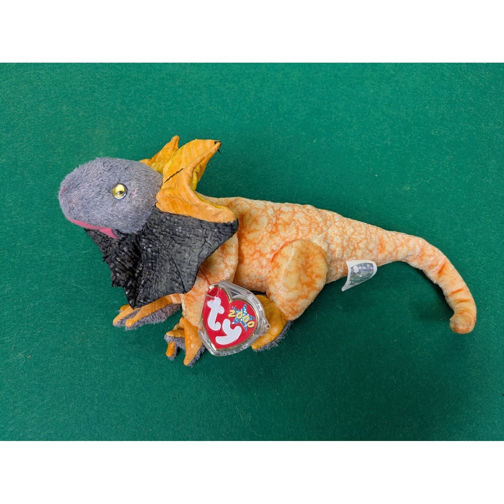 Ty Beanie Baby Slayer Frilled Lizard Orange Grey 2000 4307 NWT & Protector  READ